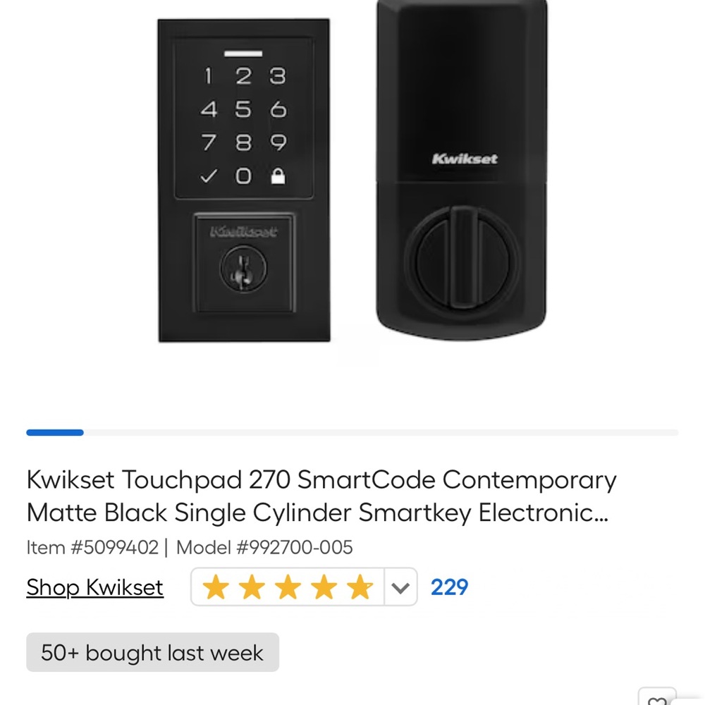 Kwikset Touchpad 270 SmartCode Contemporary  Black Single Cylinder Smartkey Elec